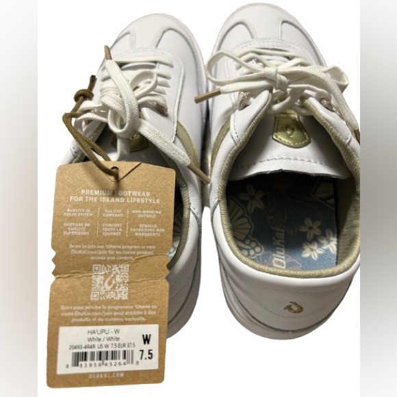 OluKai White and Gold leather sneakers women’s white and gold wide 7 1/2 - Picture 6 of 9
